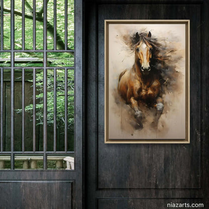 Brown Horse Running Vintage - Niaz Arts