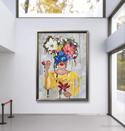 Abstract Golden Stream Blossom Girl - Niaz Arts