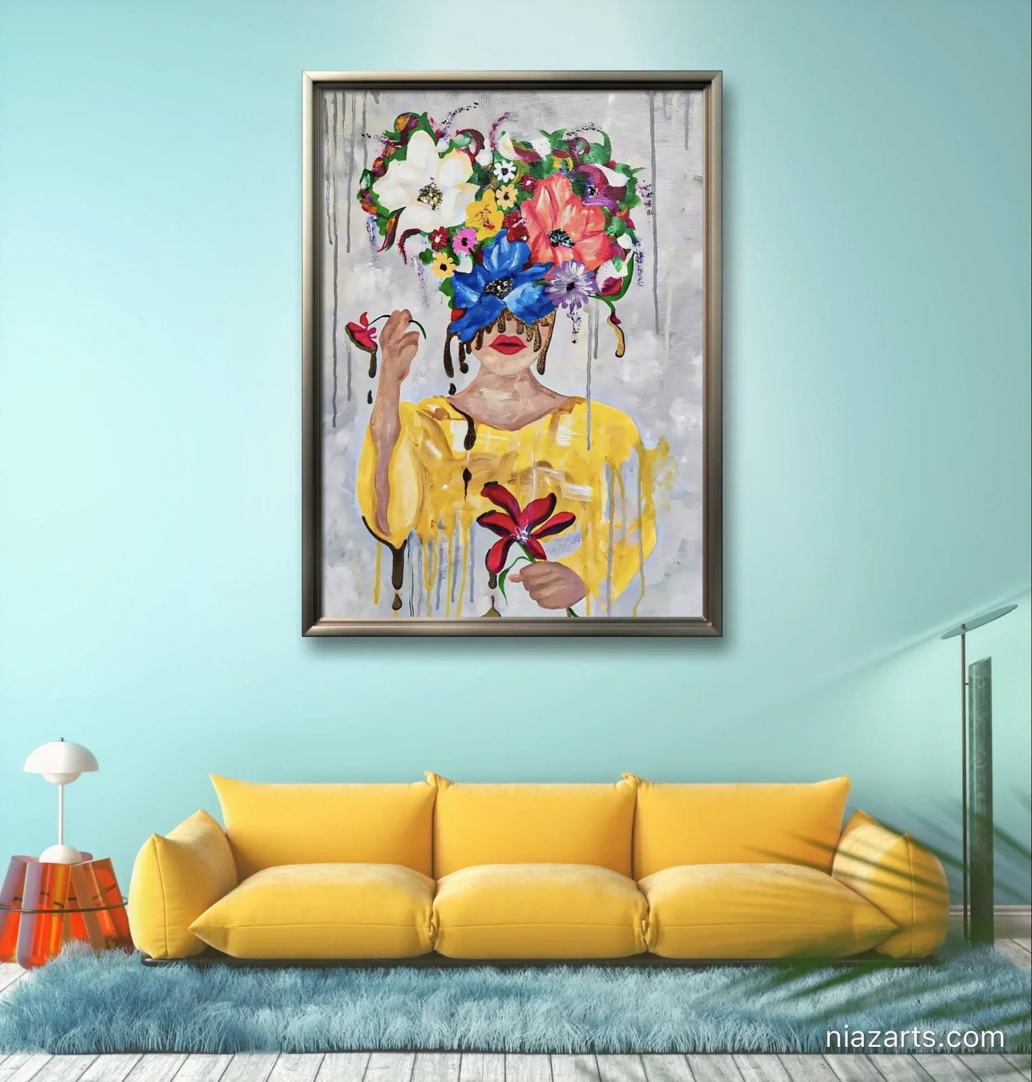 Abstract Golden Stream Blossom Girl - Niaz Arts