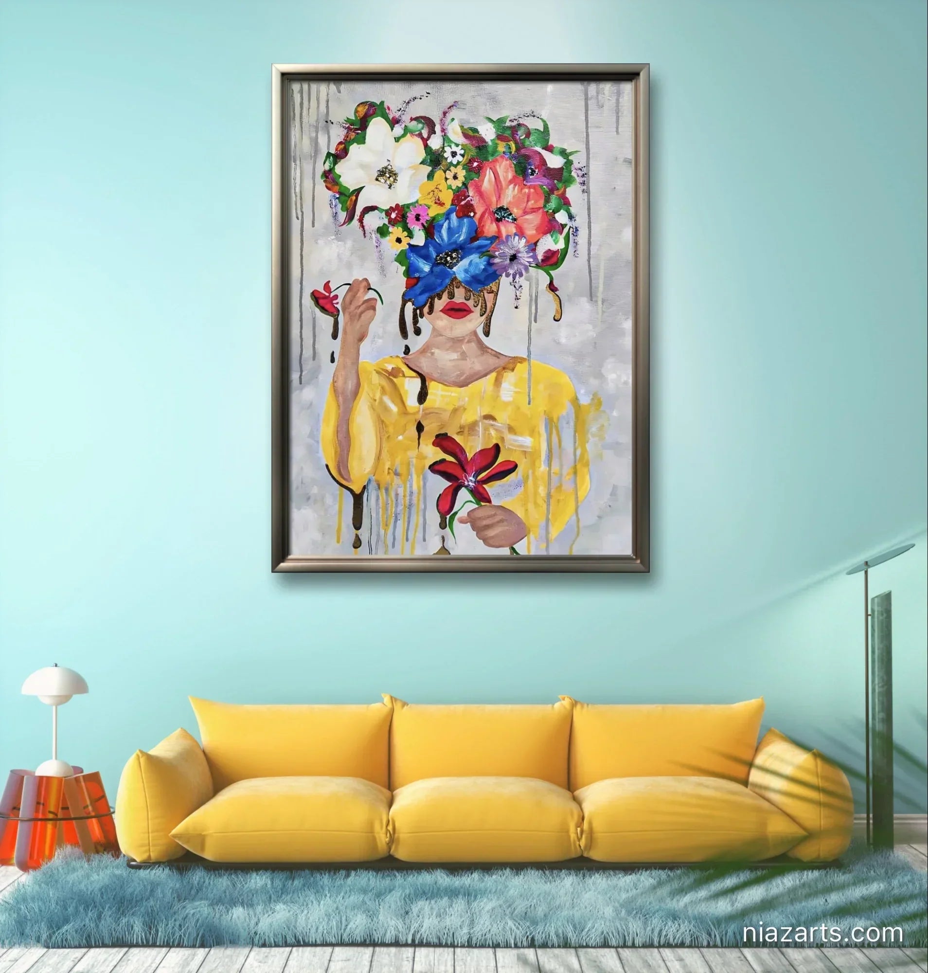 Abstract Golden Stream Blossom Girl - Niaz Arts