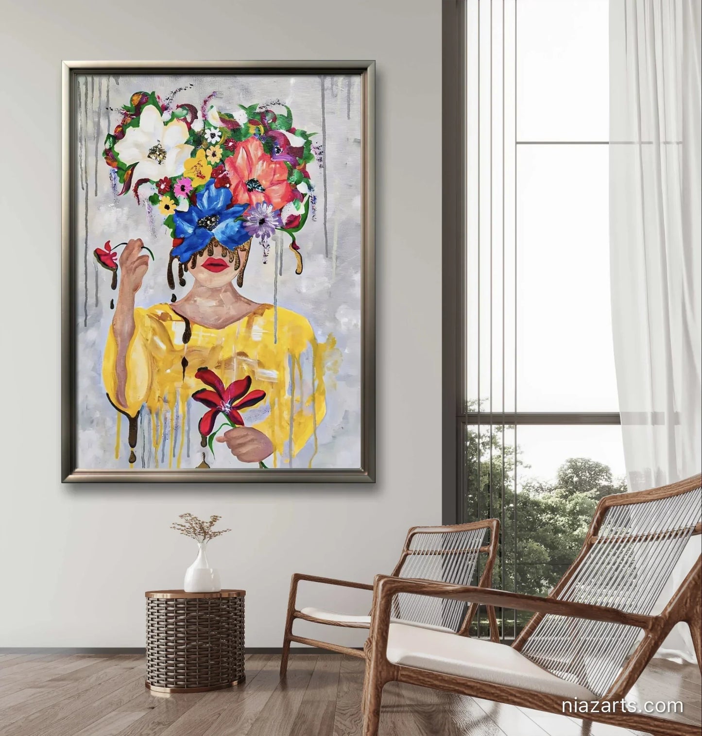 Abstract Golden Stream Blossom Girl - Niaz Arts