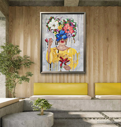 Abstract Golden Stream Blossom Girl - Niaz Arts