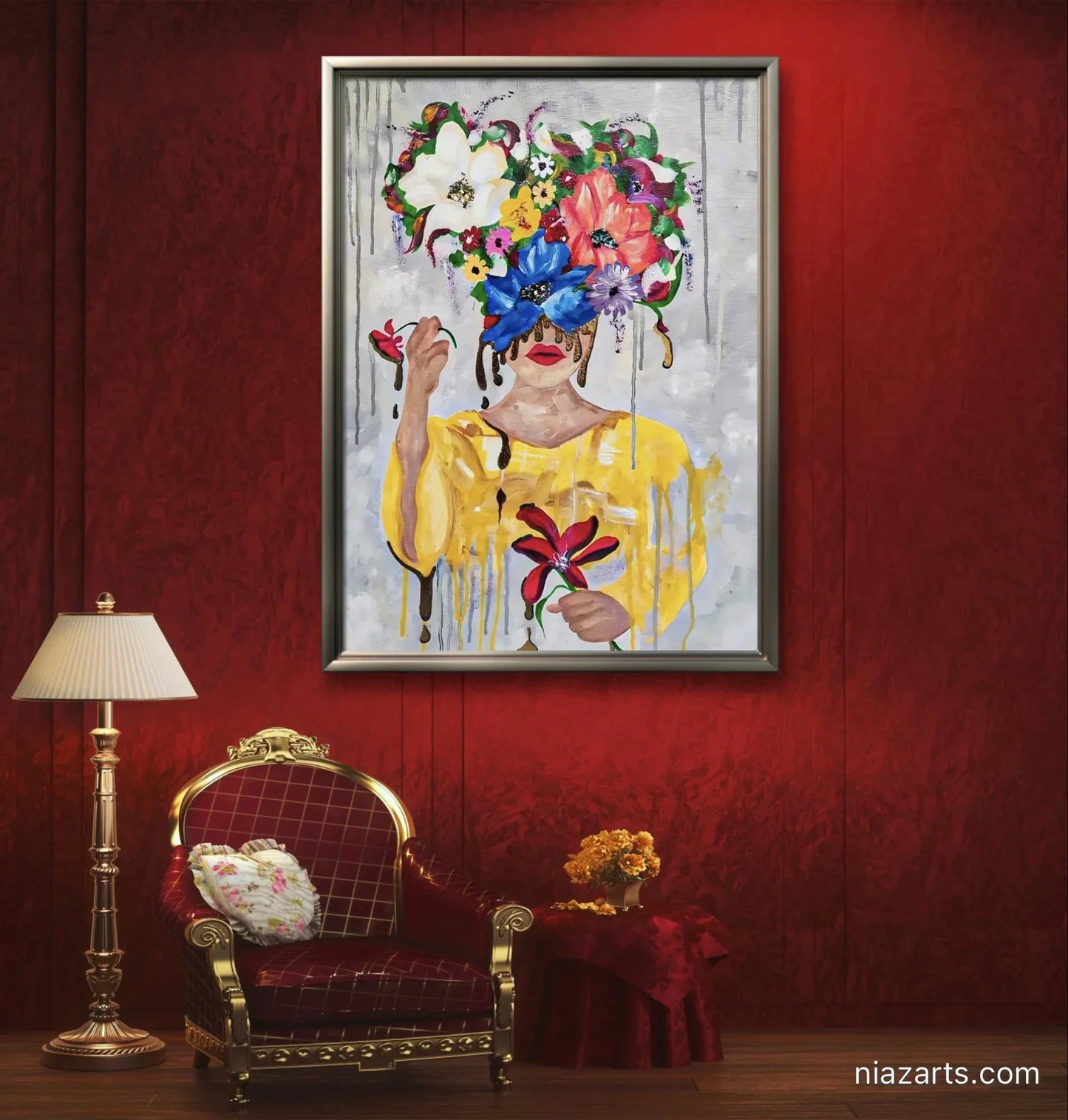 Abstract Golden Stream Blossom Girl - Niaz Arts