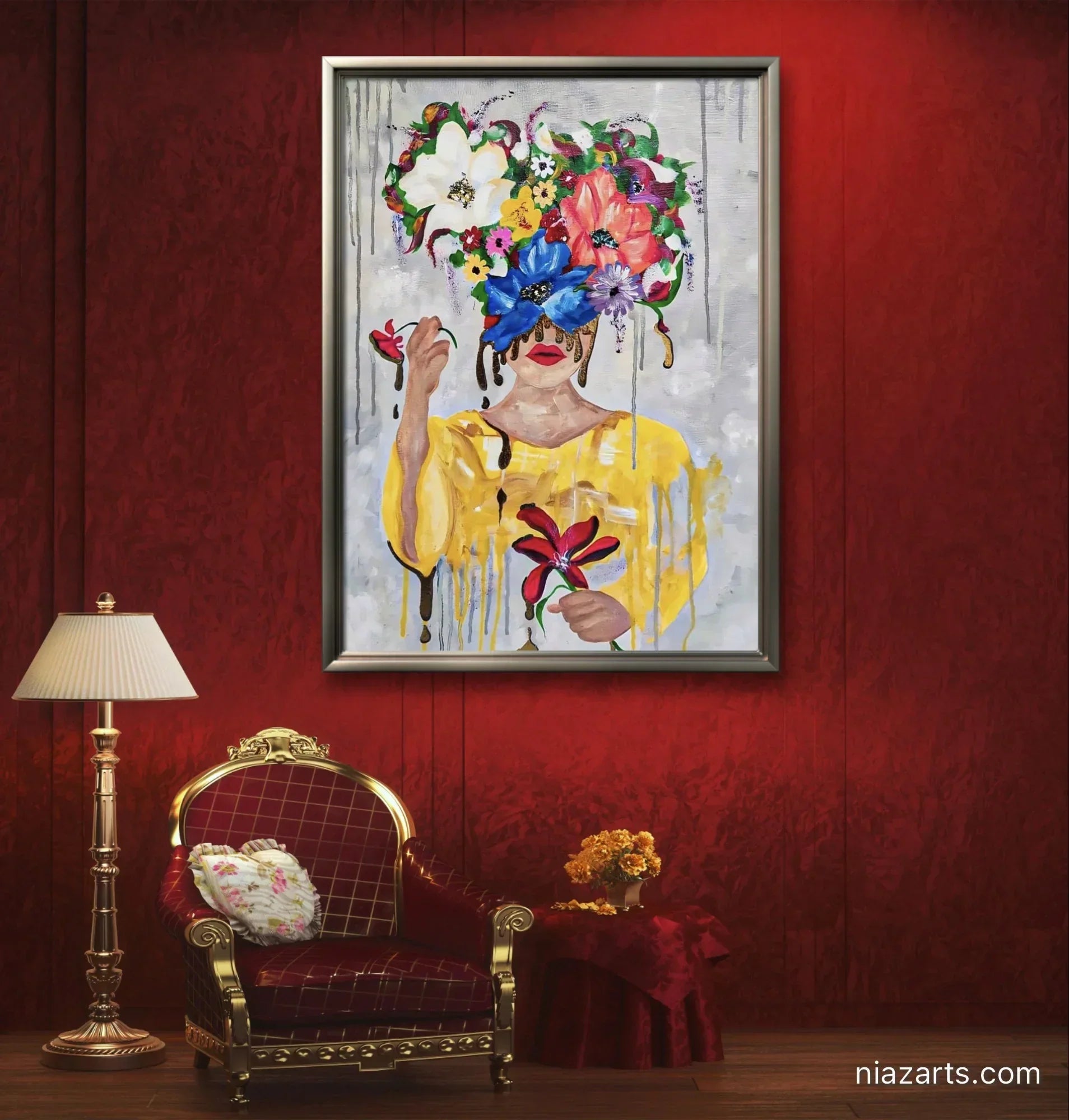 Abstract Golden Stream Blossom Girl - Niaz Arts